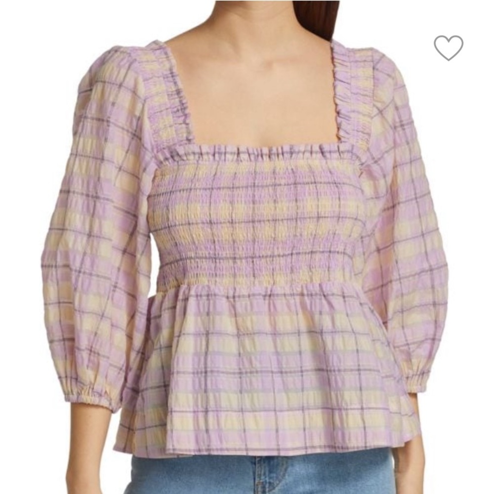 GANNI Seersucker Checked Smock Top NWT
